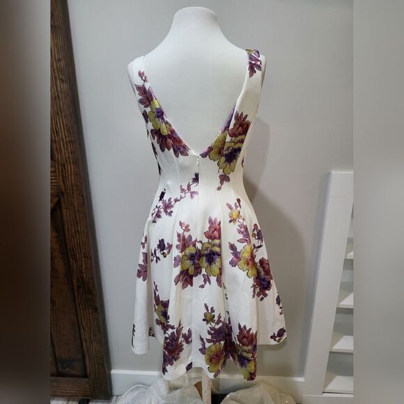Mark + James By Badgley Mischka Floral Dress, Size 4  white/purple - Picture 2 of 3